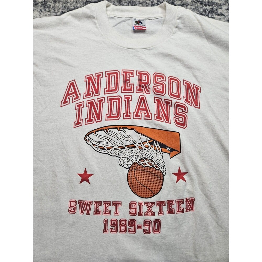 Vintage 80s 90s Basketball Anderson Indians Tshirts Size XL White Sweet Sixteen